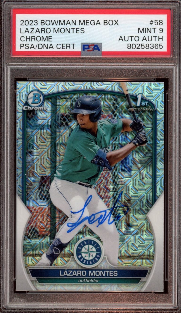 2023 Bowman Chrome Lazaro Montes Signed 1st Bowman Mega Auto PSA MINT 9 MARINERS