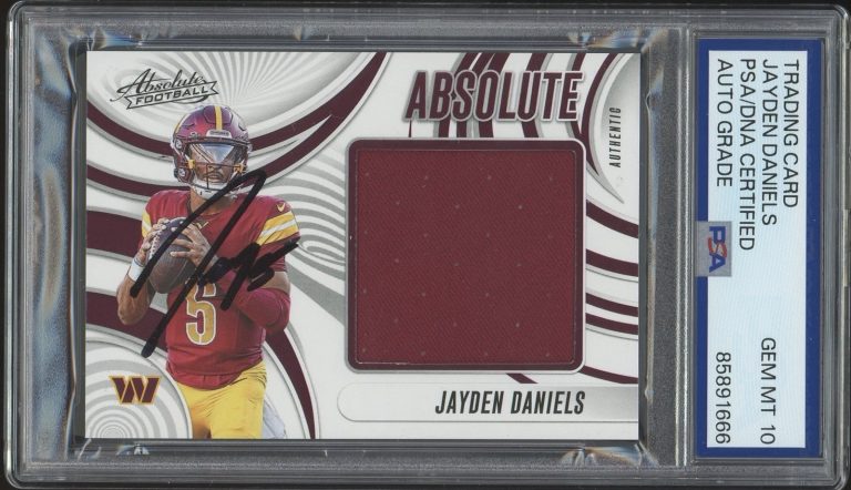 2025 Panini Absolute #AJ-JDS Jayden Daniels Signed Jumbos Patch PSA AUTO 10