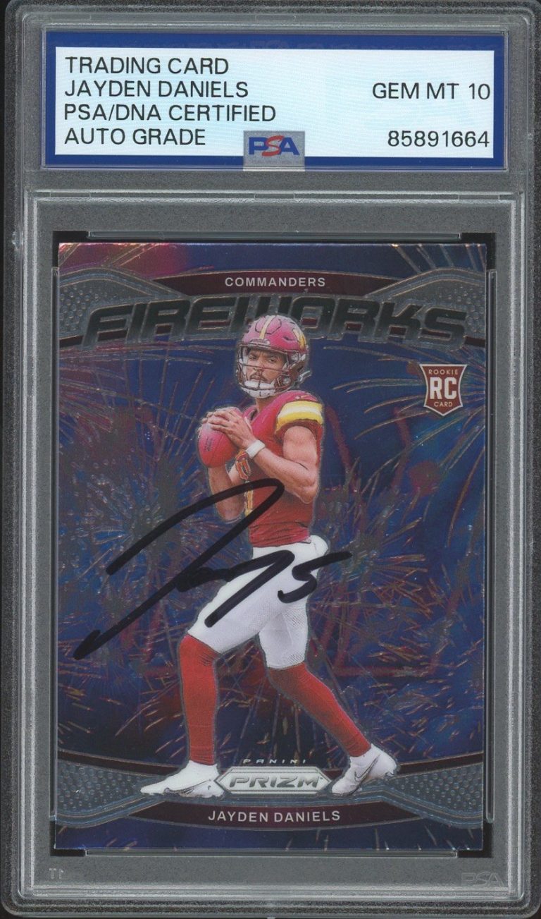 2024 Panini Prizm #24 Jayden Daniels Signed Fireworks Rookie Card PSA AUTO 10 RC