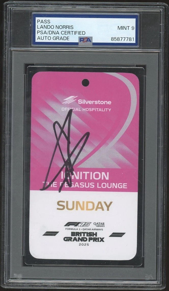 Lando Norris Signed 2025 F1 British Grand Prix 1st Home Win Pass PSA 9 AUTO WDC