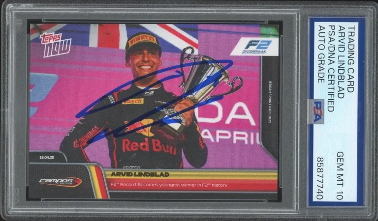 2025 Topps Now F1 #32 Arvid Lindblad Signed Youngest F2 Winner PSA AUTO 10 RC