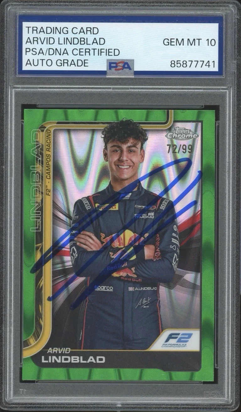 2025 Topps Chrome F1 #23 Arvid Lindblad Signed Green RayWave /99 PSA AUTO 10 RC