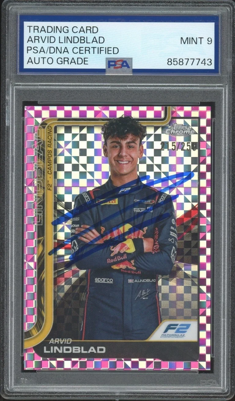2025 Topps Chrome F1 #23 Arvid Lindblad Signed Pink Checker Flag /250 PSA AUTO 9