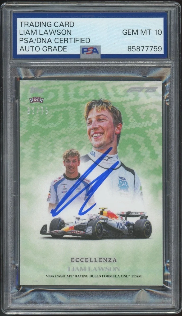 2025 Topps Eccellenza F1 Liam Lawson Signed Green Trionfo Rookie /75 PSA AUTO 10