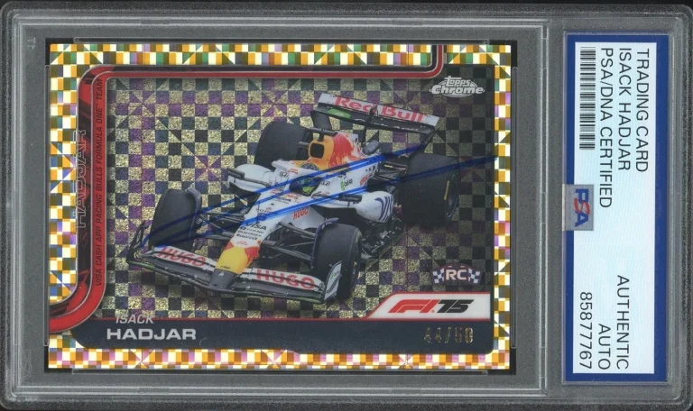 2025 Topps Chrome F1 #84 Isack Hadjar Gold Checker Flag Refractor /50 PSA AUTO