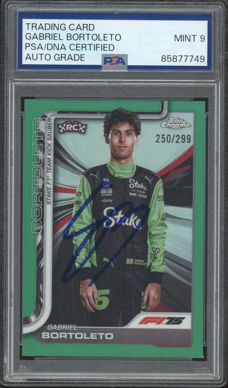 2025 Topps Chrome F1 #20 Gabriel Bortoleto Teal Refractor Rookie /299 PSA AUTO 9
