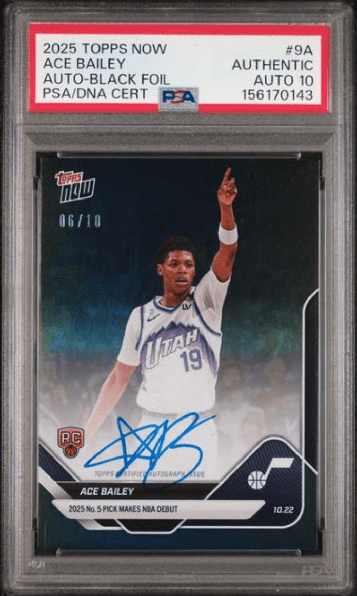 Graded 2025 Topps Now Ace Bailey #9A Black Auto /10 RC PSA AUTH Auto 10