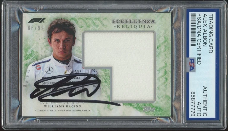 2024 Topps Eccellenza F1 Alex Albon Reliquia Green Race Worn Suit /99 PSA AUTO
