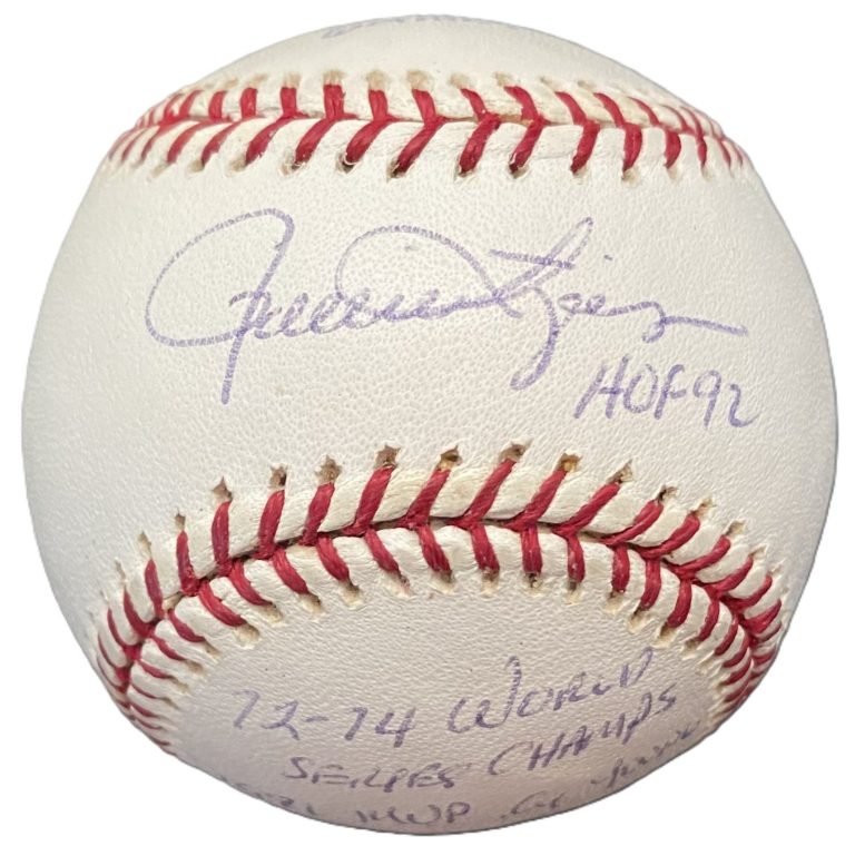 Rollie Fingers Signed Stat OML Baseball HOF 92 World Champs PSA PSA/DNA