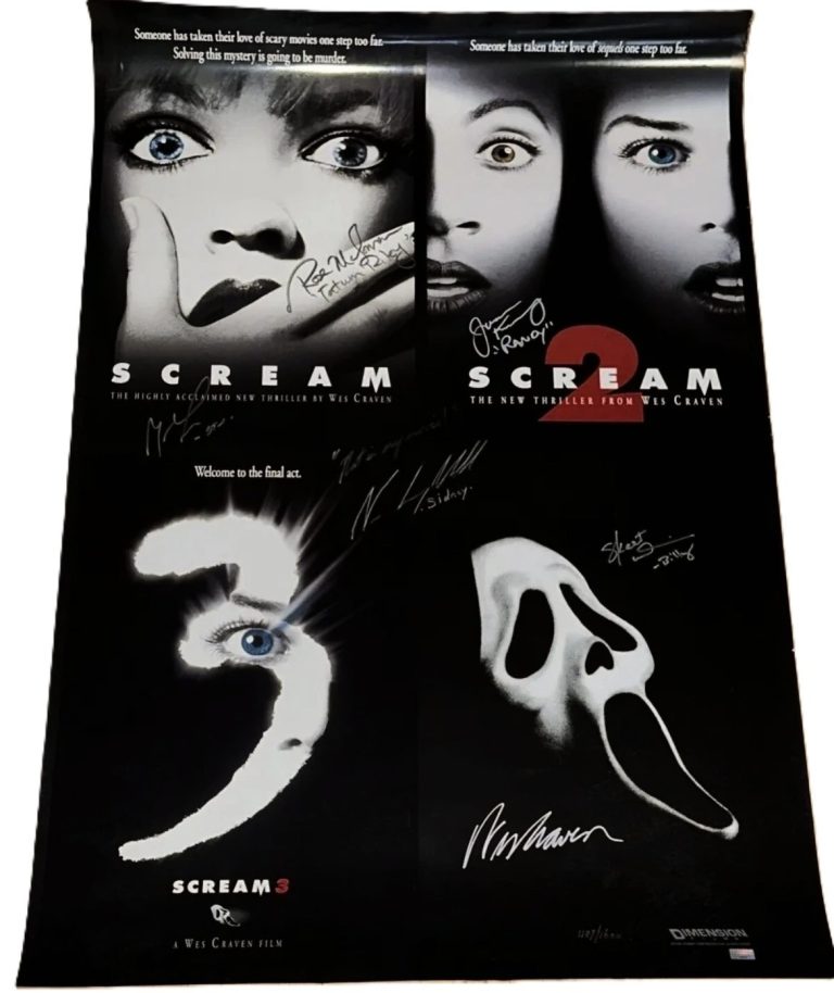 Scream Cast Signed 27x40 Poster Craven Campbell Lillard +3 Beckett BAS LOA