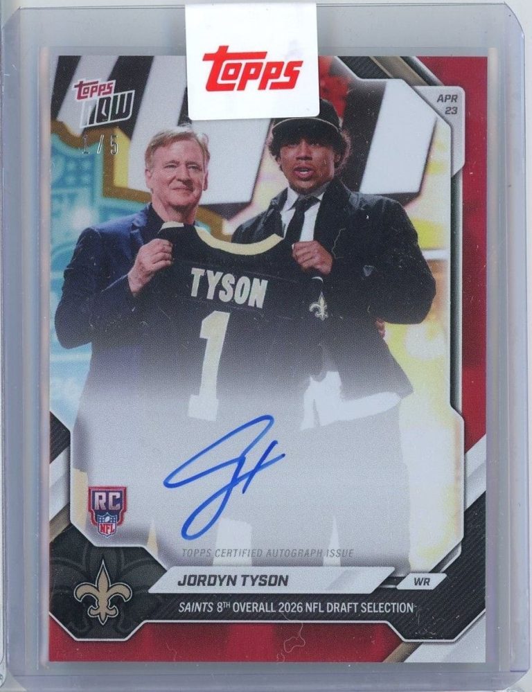 2026 Topps Now Jordyn Tyson #JTYS Red Foil Auto /5 Rookie RC Football Card