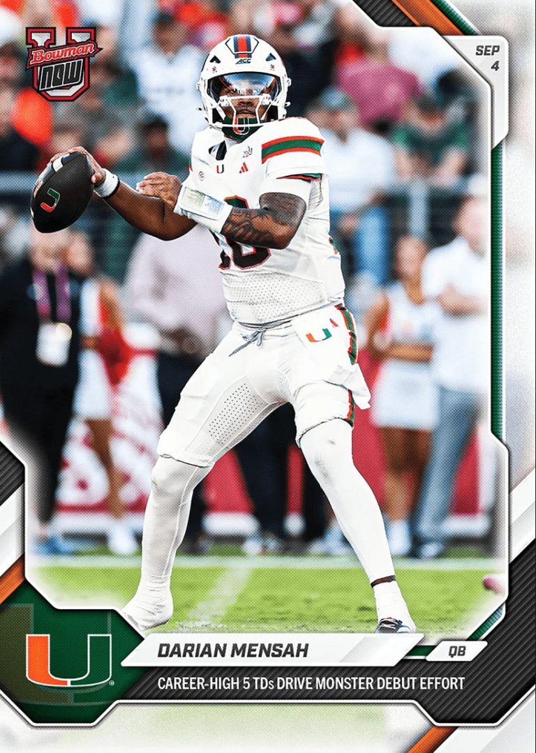 2026 Bowman U Now Darian Mensah #1 Miami Hurricanes Rookie RC Football Card