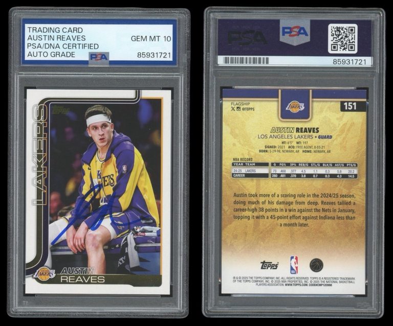 2025 Topps NBA #151 Austin Reaves Signed Golden Mirror SSP PSA AUTO 10 LA LAKERS