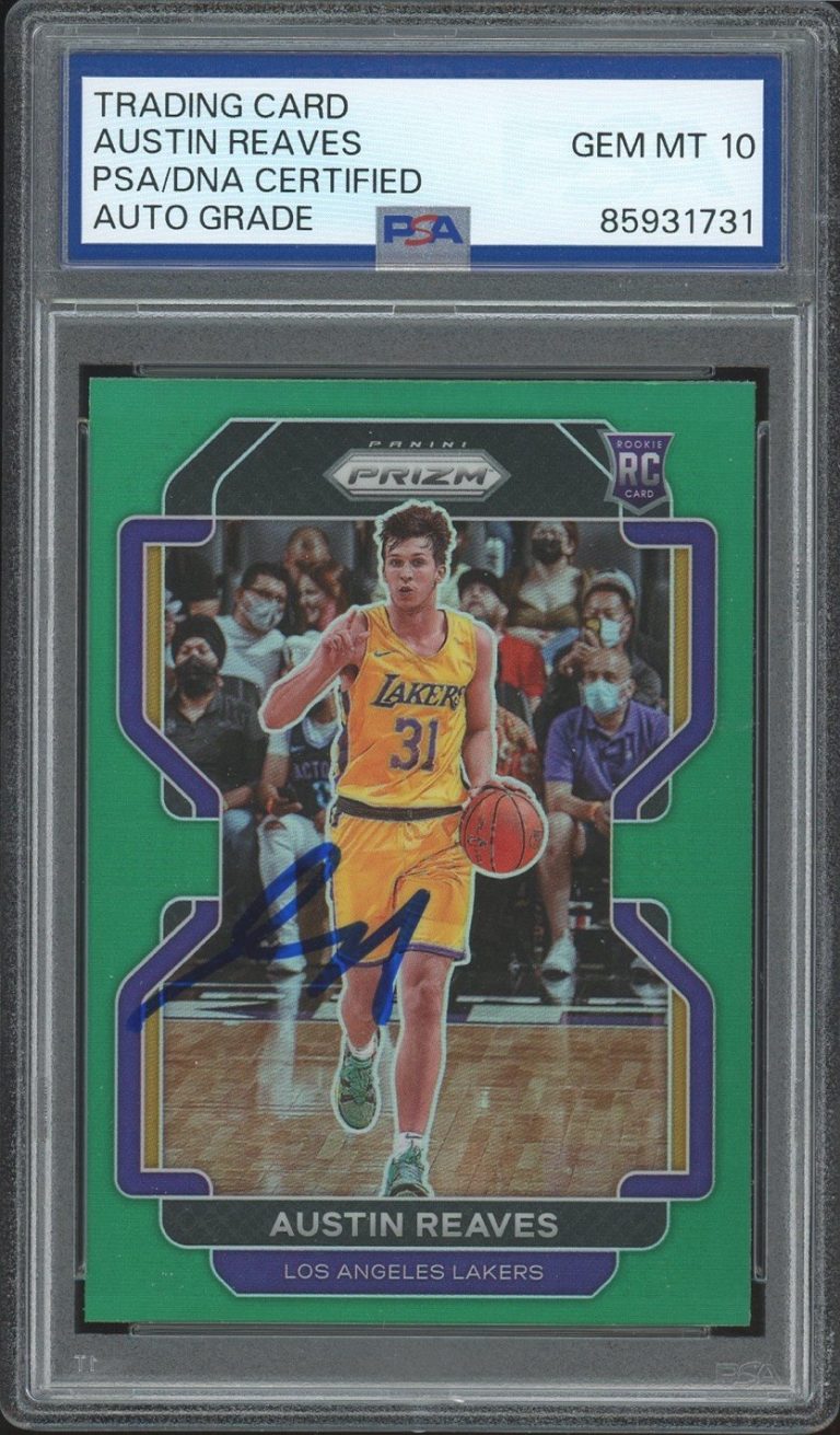 2021 Panini Prizm #165 Austin Reaves Signed Green Prizm Rookie Card PSA AUTO 10