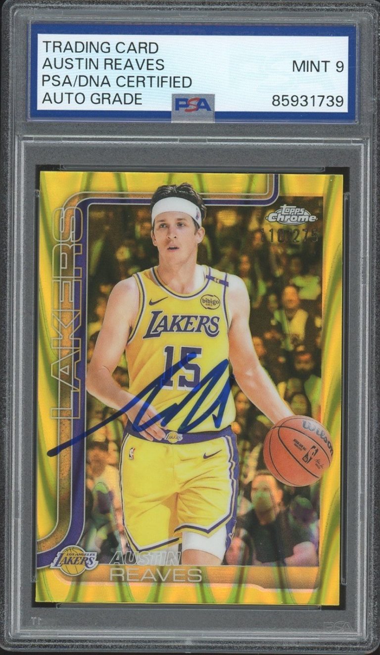 2025-26 Topps Chrome #126 Austin Reaves Yellow RayWave /275 PSA AUTO 9 LA LAKERS