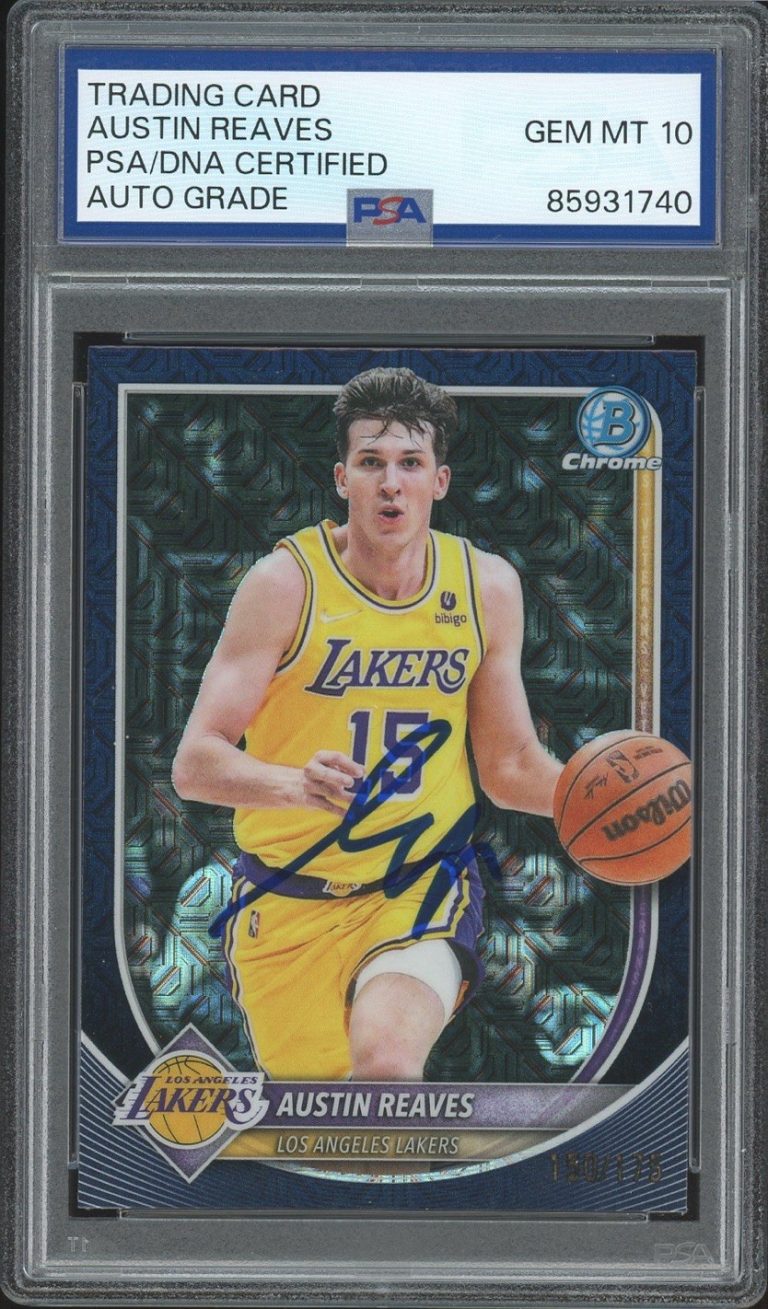 2025-26 Bowman Chrome Austin Reaves Navy Blue Mojo /175 PSA AUTO 10 LA LAKERS