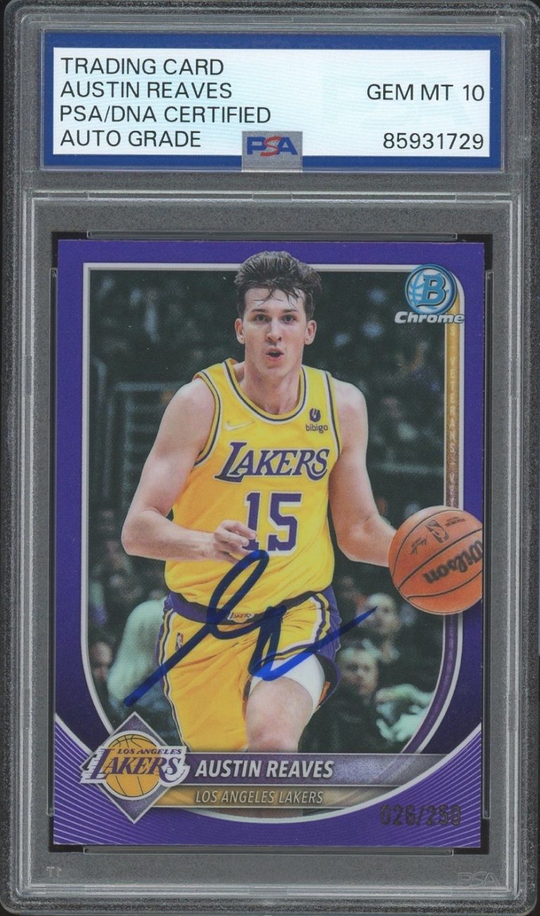 2025-26 Bowman Chrome Austin Reaves Purple Refractor /250 PSA AUTO 10 LA LAKERS