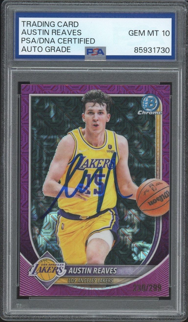 2025-26 Bowman Chrome Austin Reaves Fuchsia Mojo Ref /299 PSA AUTO 10 LA LAKERS