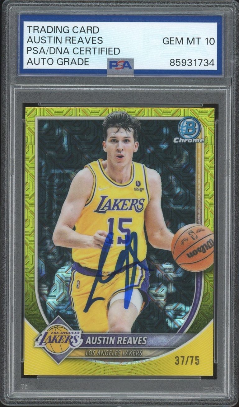2025-26 Bowman Chrome Austin Reaves Signed Yellow Mojo /75 PSA AUTO 10 LA LAKERS