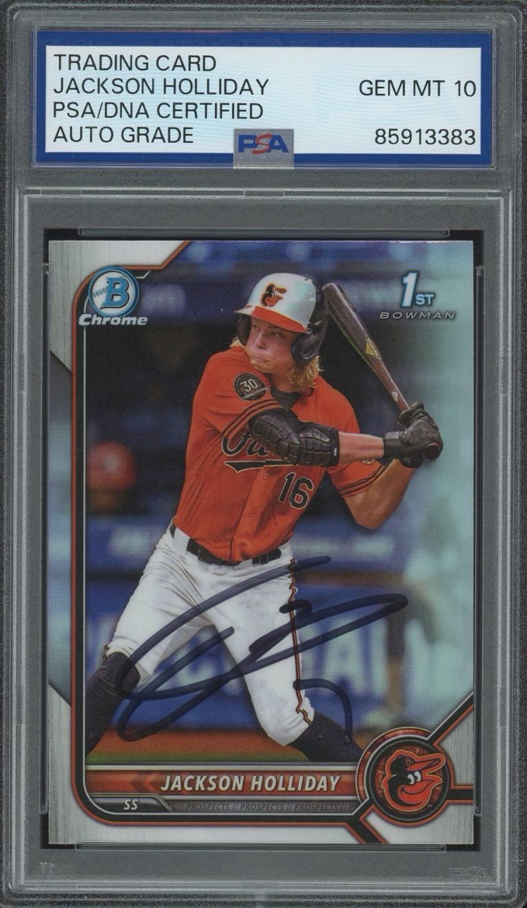 2022 Bowman Chrome Jackson Holliday Signed 1st Bowman Refractor PSA AUTO 10