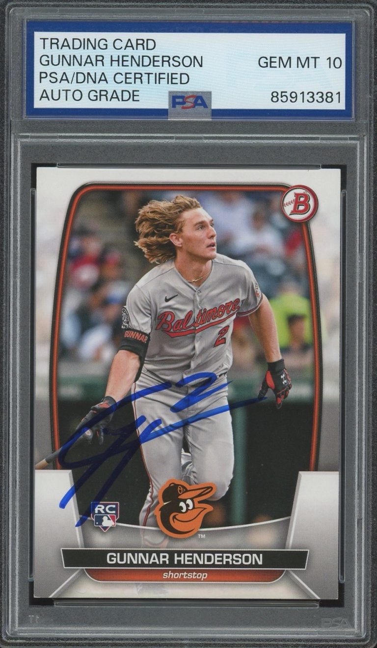 2023 Bowman MLB #65 Gunnar Henderson Signed Rookie Card PSA AUTO 10 ORIOLES RC