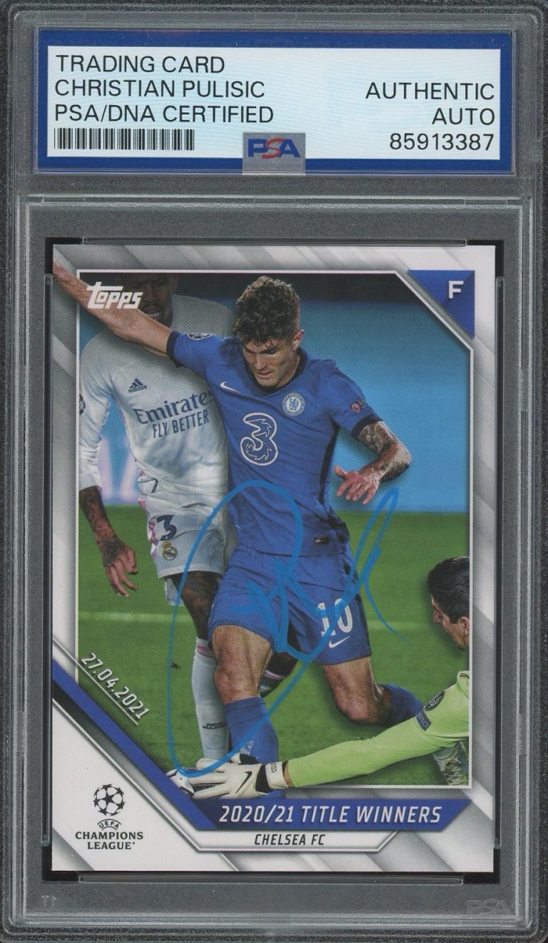 2021-22 Topps UEFA #81 Christian Pulisic Signed Title Winners PSA AUTO CHELSEA