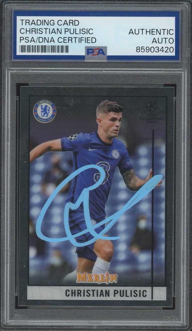 2020-21 Topps Chrome Merlin UEFA #21 Christian Pulisic Signed PSA AUTO CHELSEA