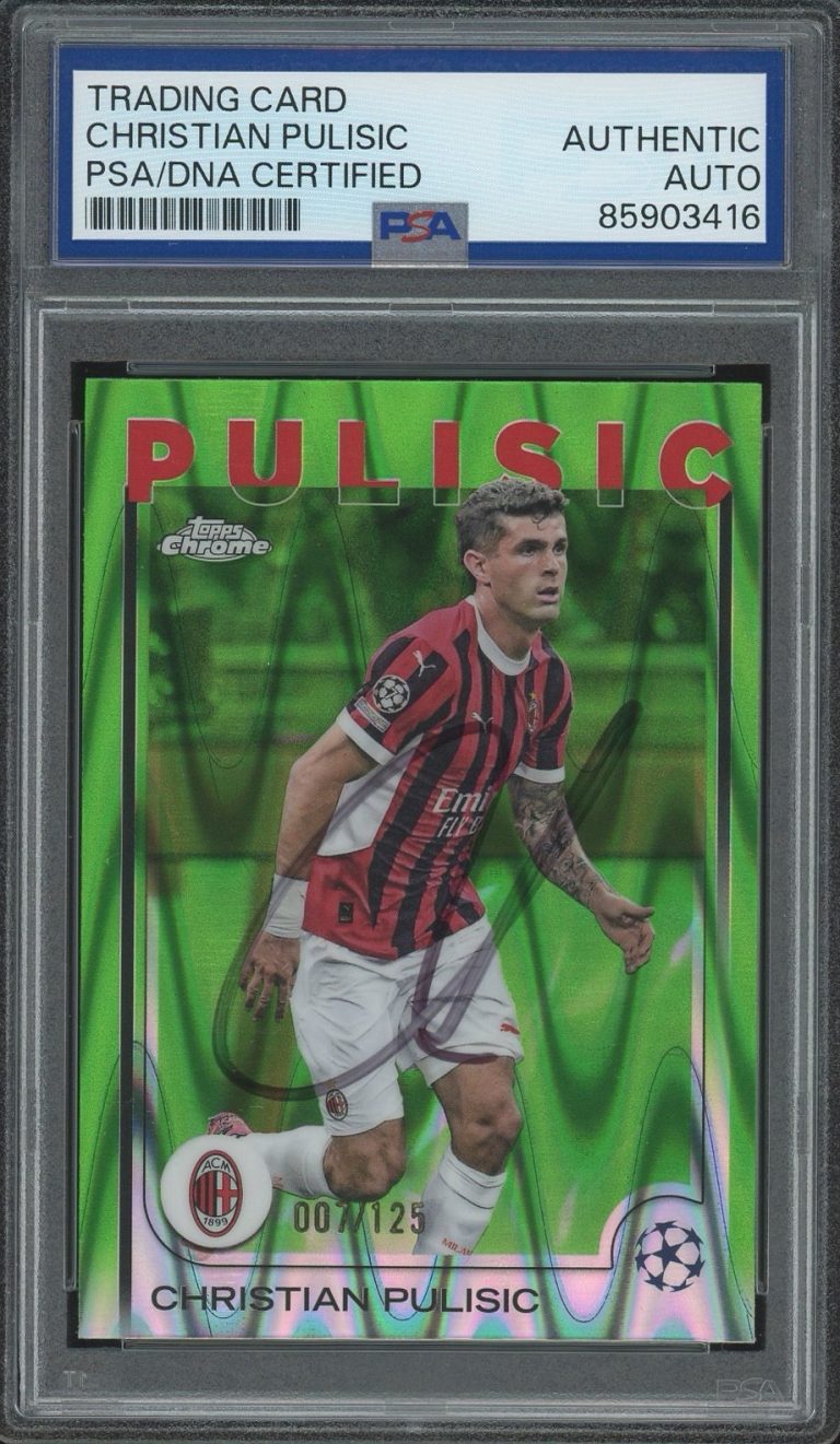 2024-25 Topps Chrome UEFA #76 Christian Pulisic Green Lava /125 PSA AUTO MILAN