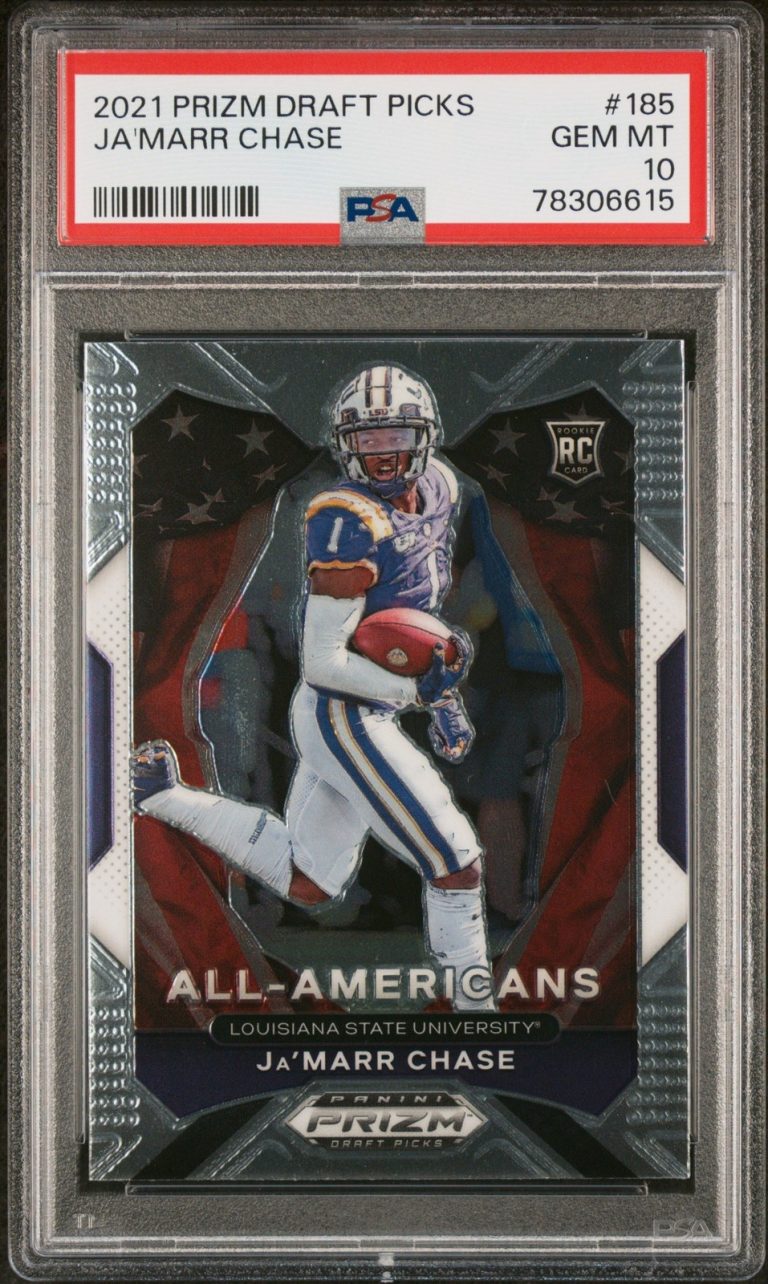 Graded 2021 Panini Prizm DP Ja'Marr Chase #185 Rookie Football Card PSA 10