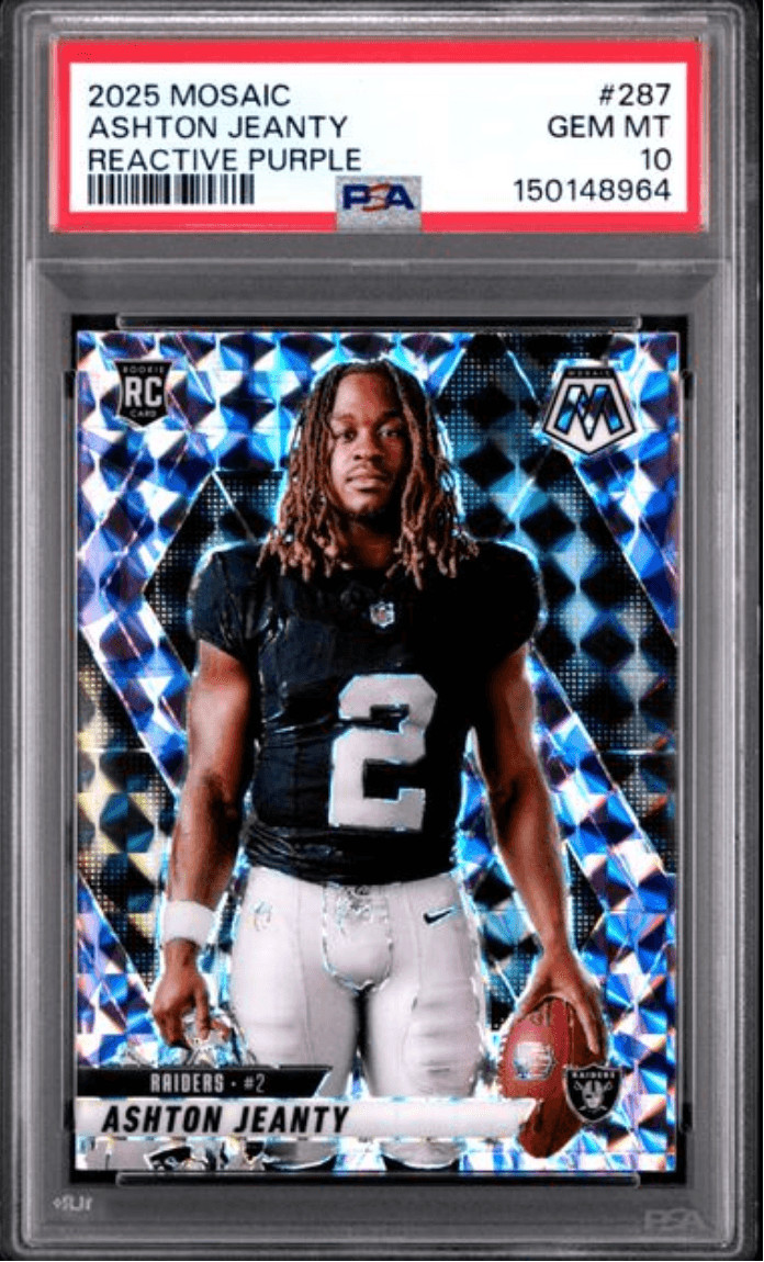 Graded 2025 Mosaic Ashton Jeanty #287 Reactive Purple Rookie Card PSA 10