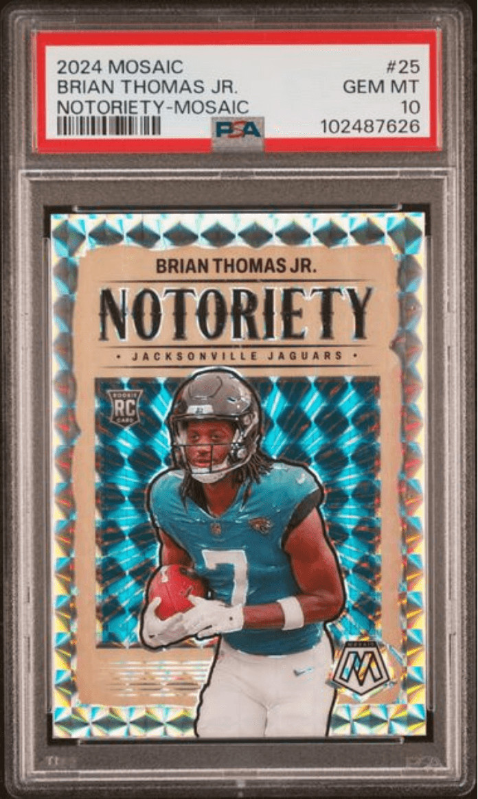 Graded 2024 Mosaic Brian Thomas Jr #25 Notoriety Mosaic RC Card PSA 10