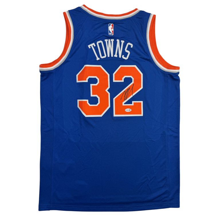 Autographed/Signed Karl-Anthony Towns NY Blue Basketball Jersey JSA COA