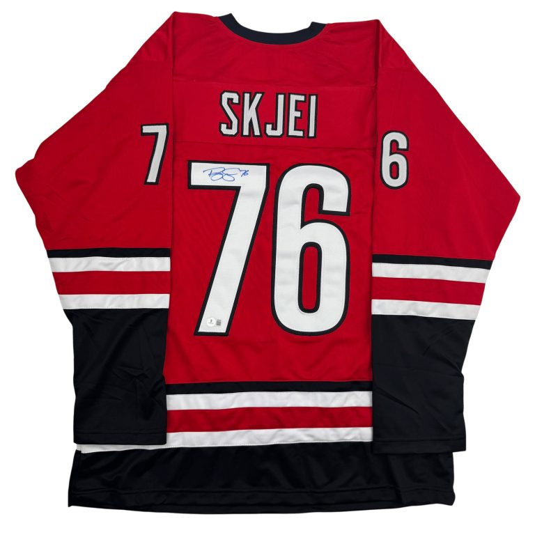 Autographed/Signed Brady Skjei Carolina Red Hockey Jersey BAS COA