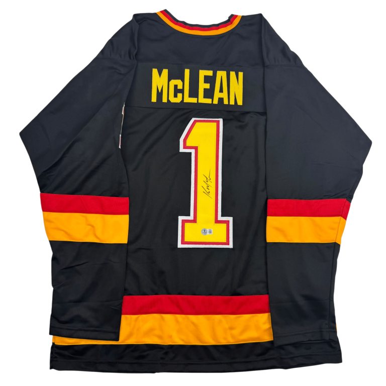 Autographed/Signed Kirk McLean Vancouver Black Hockey Jersey Beckett COA
