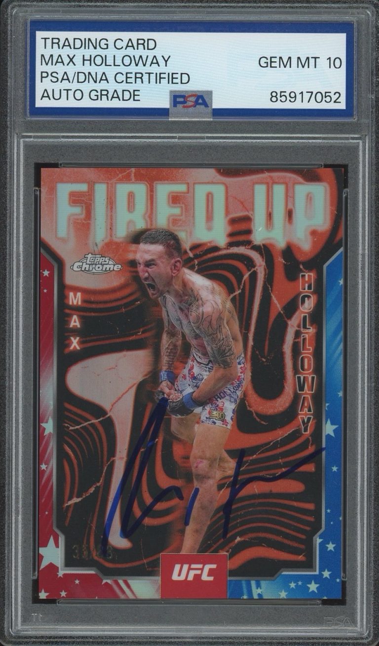 2025 Topps Chrome UFC Max Holloway Fired Up Red White & Blue /88 PSA AUTO 10