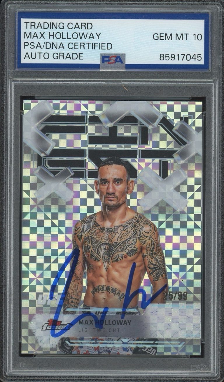 2025 Topps Finest UFC #45 Max Holloway Signed Blue Checkerboard /99 PSA AUTO 10