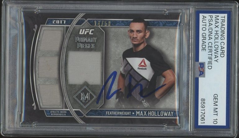 2017 Topps Museum UFC Max Holloway Primary Pieces Quad Relics /50 PSA AUTO 10