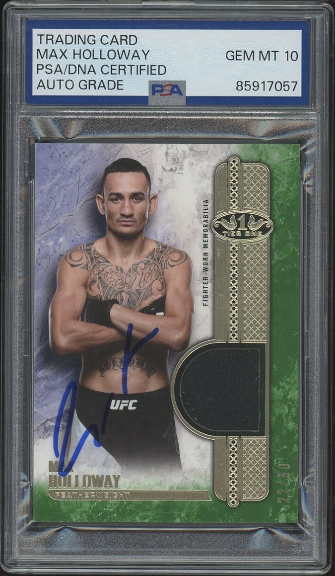 2017 Topps UFC Knockout Max Holloway Signed Tier One Relic Green /50 PSA AUTO 10