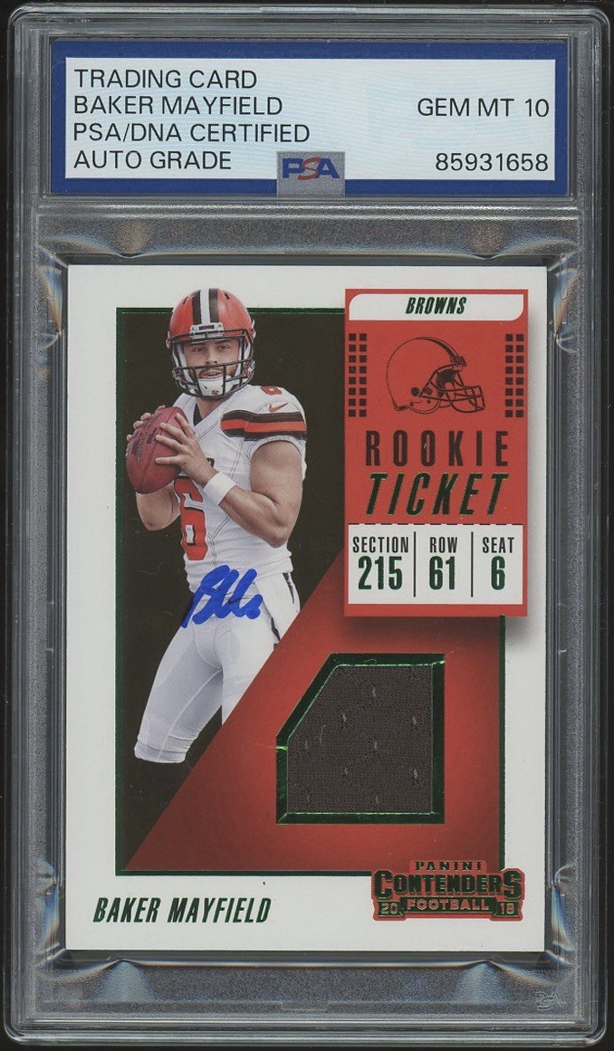 2018 Panini Contenders Baker Mayfield Rookie Ticket Swatches RPA PSA AUTO 10 RC