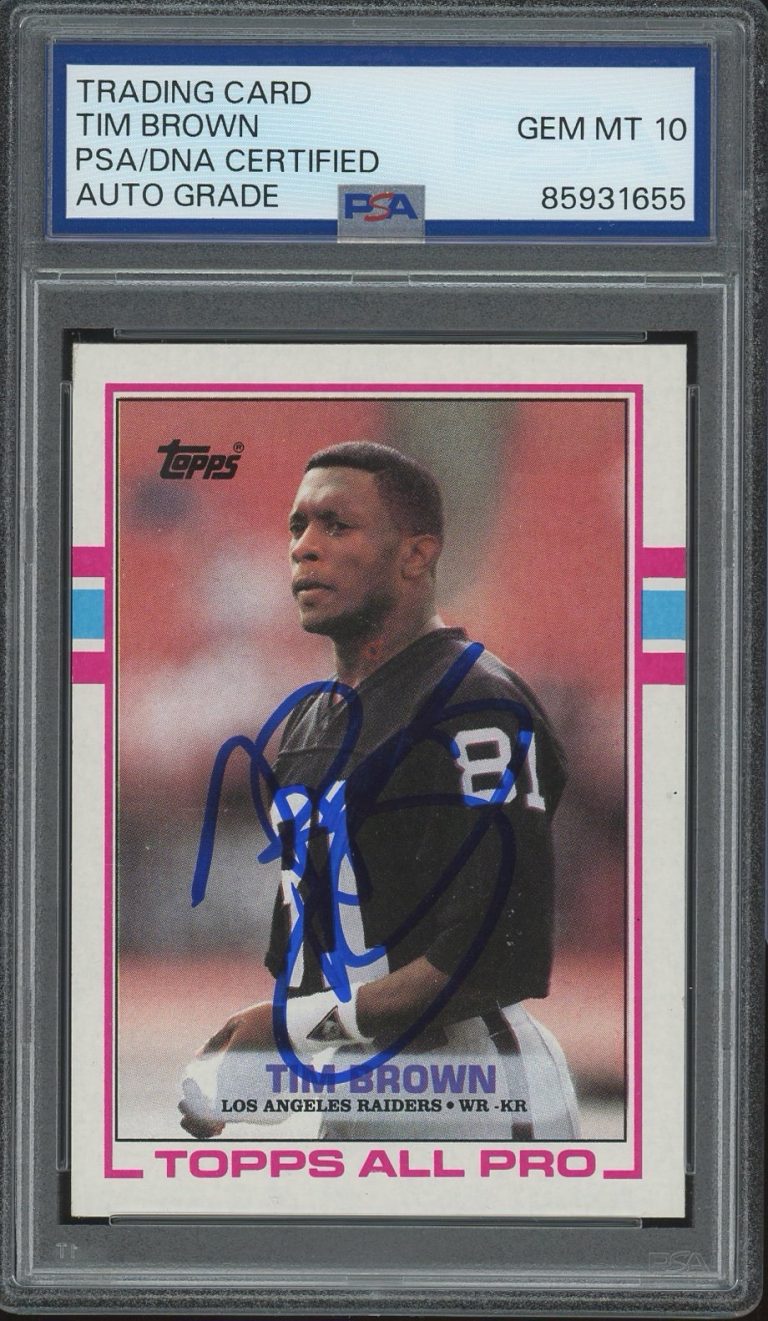 1989 Topps #265 Tim Brown Signed All Pro Rookie PSA AUTO 10 LOS ANGELES RAIDERS