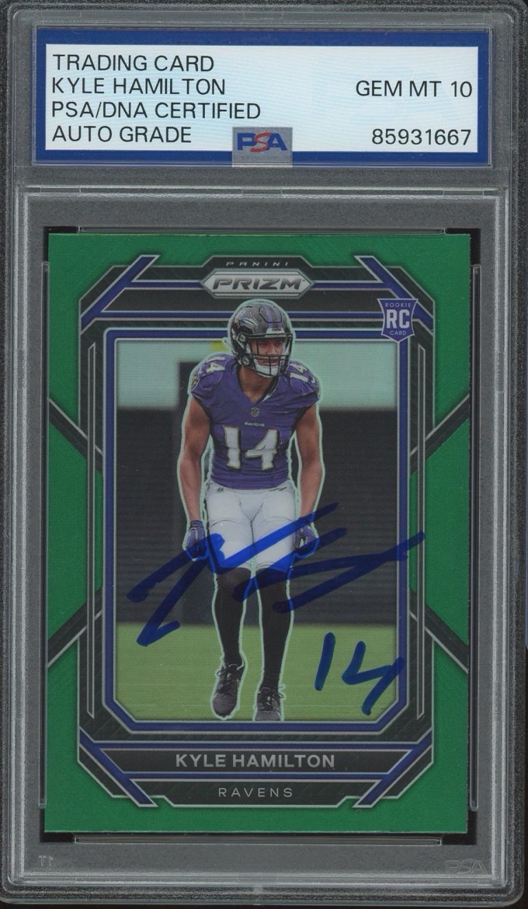 2022 Panini Prizm #342 Kyle Hamilton Signed Green Prizm Rookie Card PSA AUTO 10