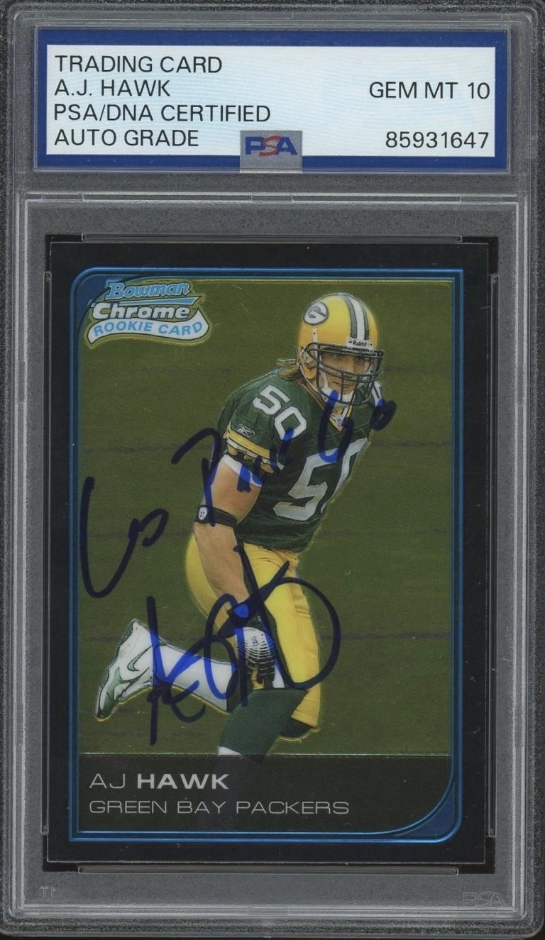 2006 Bowman Chrome #226 AJ Hawk Signed Rookie “GO PACK GO” PSA AUTO 10 PACKERS