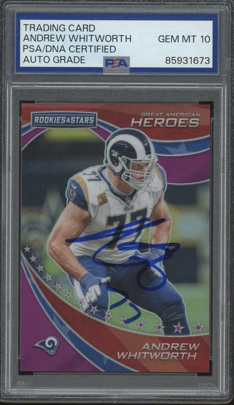 2019 Rookies & Stars Andrew Whitworth Great American Heroes Red /35 PSA AUTO 10