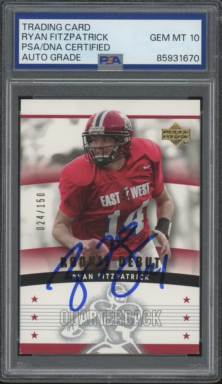 2005 Upper Deck #173 Ryan Fitzpatrick NFL Rookie Debut Gold /150 PSA AUTO 10 RC