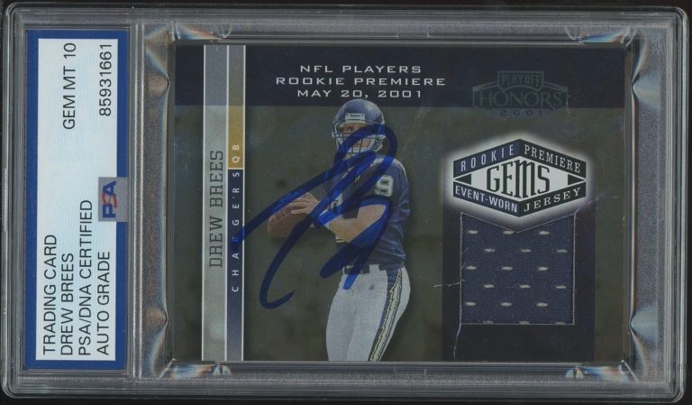 2001 Playoff #203 Drew Brees Signed NFL Rookie Premiere Jersey /725 PSA AUTO 10