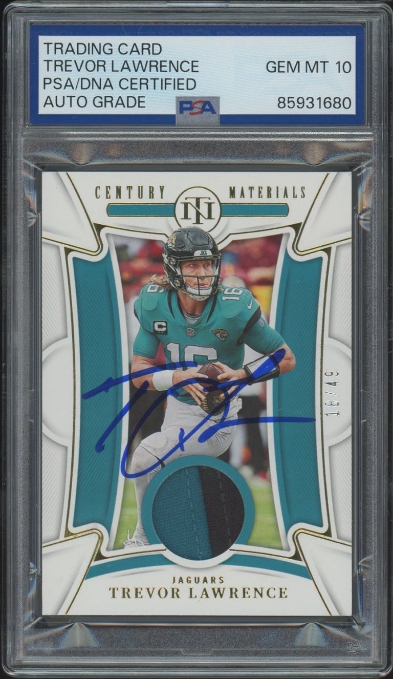 2022 National Treasures Trevor Lawrence Century Materials Gold /49 PSA AUTO 10