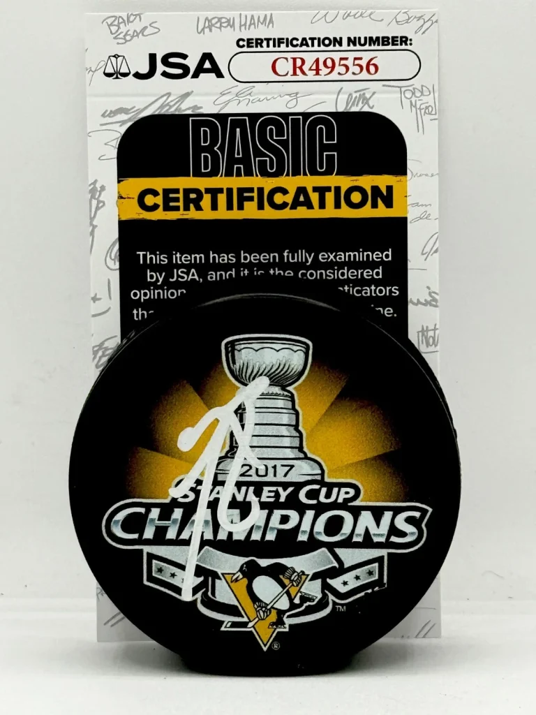 Bryan Rust signed Pittsburgh Penguins 2017 Stanley Cup Champs Puck JSA