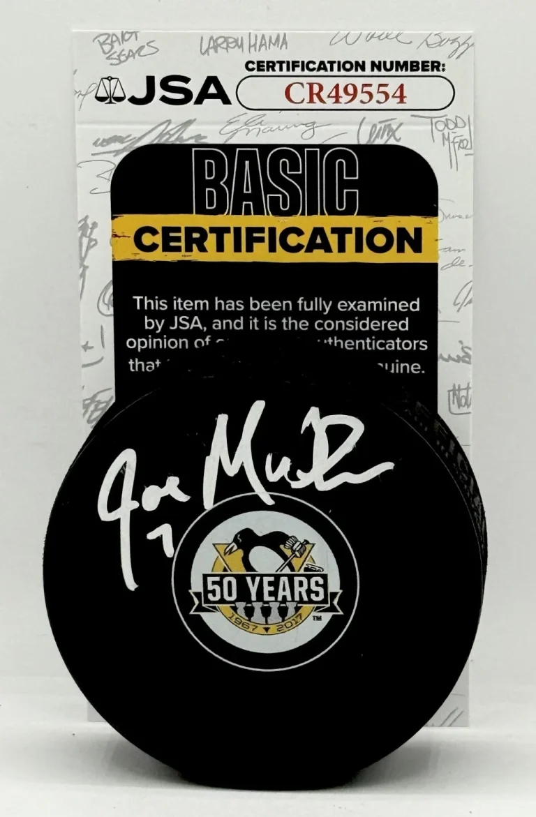 Joe Mullen signed Pittsburgh Penguins 50th Anniversary Logo Puck autographed JSA