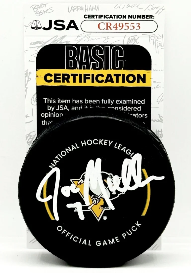 Joe Mullen signed Pittsburgh Penguins Official Game Puck autographed JSA