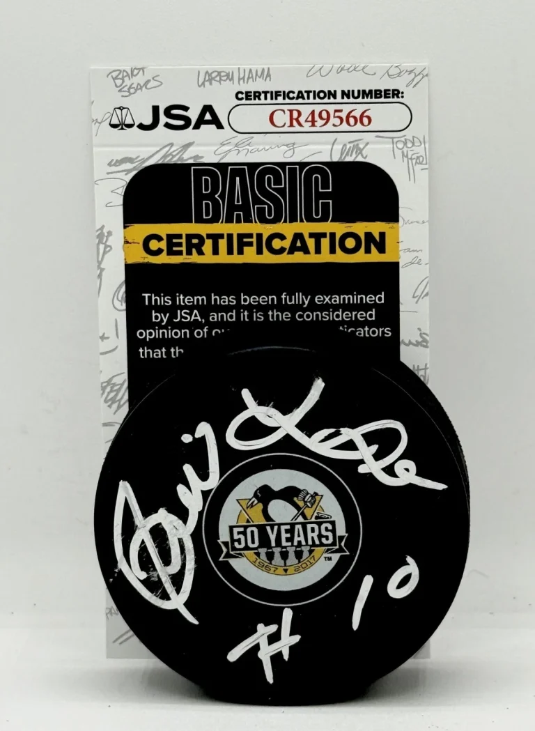 Pierre Larouche signed Pittsburgh Penguins 50th Anniversary Logo Puck JSA